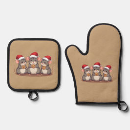 Christmas Mice Eating Santa's Cookies, Oven Mitt Ovenwant & Pannenlap Set