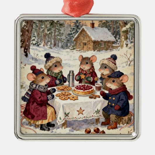 Christmas Mice Family Metalen Ornament (Voorkant)