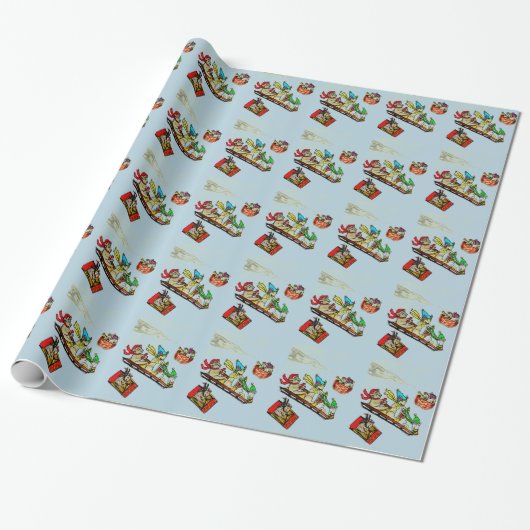 CHRISTMAS MICE SLEDDING paper Cadeaupapier (Uitgerold)