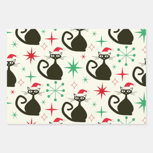 Christmas Mid Century Retro Atomic Cats Inpakpapier Vel (Voorkant)