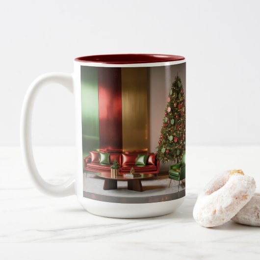 Christmas MidCentury Modern Two Tone Mug Tweekleurige Koffiemok (Met donut)