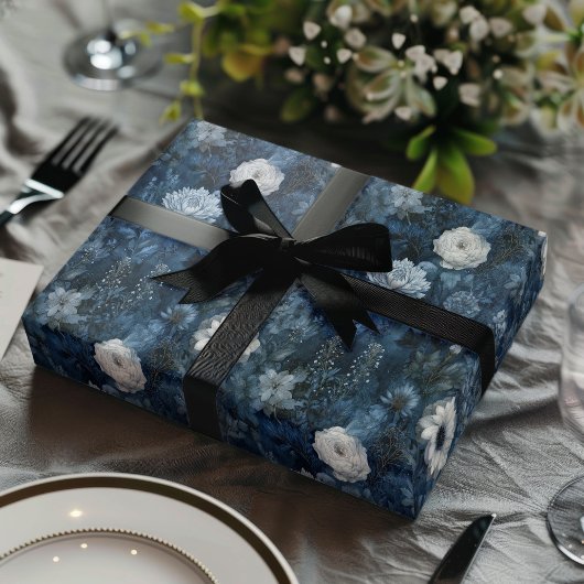 Christmas Midnight Blue and White Winter Gift  Inpakpapier Vel