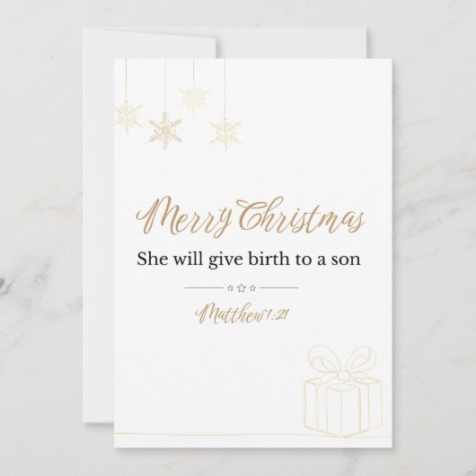 Christmas Mini Card – Gold Line Art (Matt. 1:21) Feestdagenkaart (Voorkant)