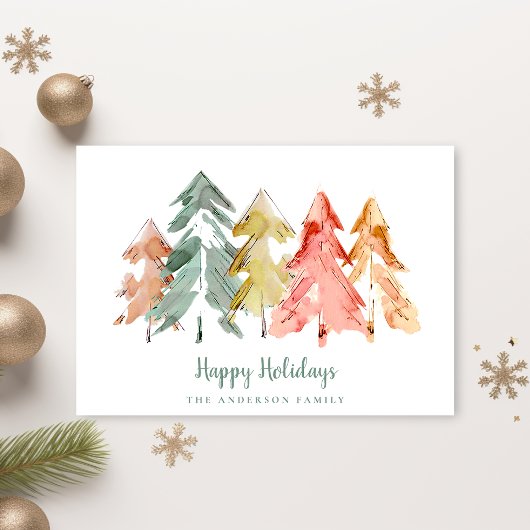 Christmas Minimal Pine Trees Abstract Watercolor Feestdagenkaart