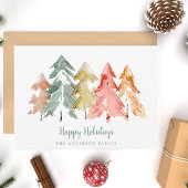Christmas Minimal Pine Trees Abstract Watercolor Feestdagenkaart
