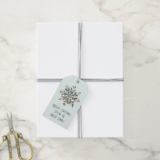 Christmas Mint Champagne Snowflake Cadeaulabel (Met Touw)