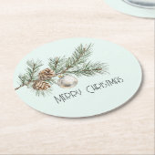 Christmas Mint Pine Cones Branch en Ornament Ronde Kartonnen Onderzetter (Gebogen)