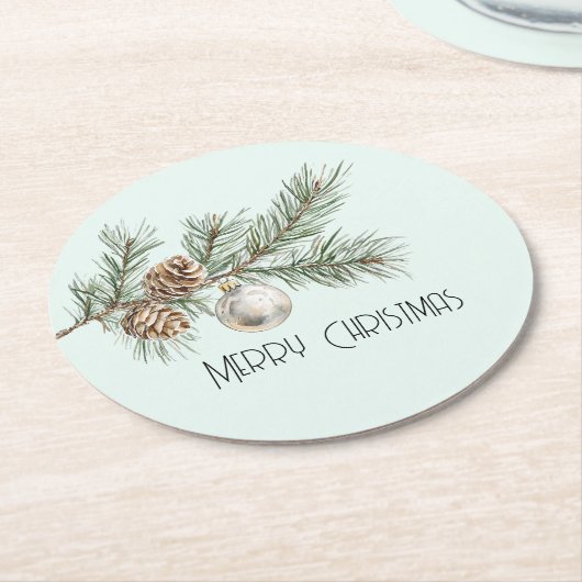 Christmas Mint Pine Cones Branch en Ornament Ronde Kartonnen Onderzetter (Gebogen)