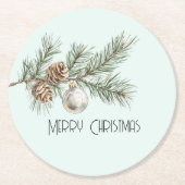 Christmas Mint Pine Cones Branch en Ornament Ronde Kartonnen Onderzetter (Voorkant)