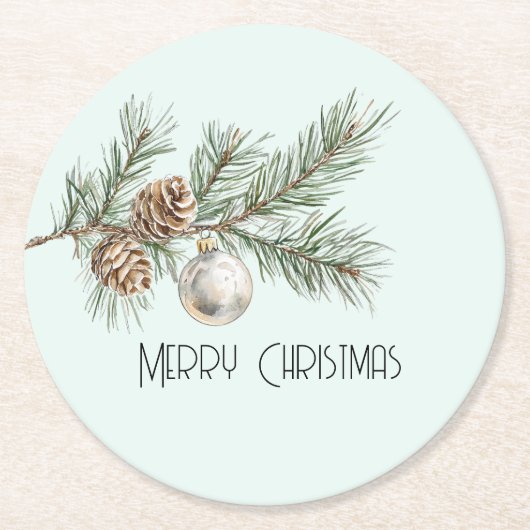 Christmas Mint Pine Cones Branch en Ornament Ronde Kartonnen Onderzetter (Voorkant)