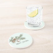 Christmas Mint Pine Cones Branch en Ornament Zandsteen Onderzetter (Zijkant)