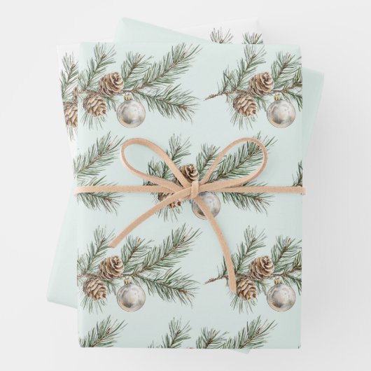 Christmas Mint Pine Cones Branch Ornament Inpakpapier Vel (In situ)