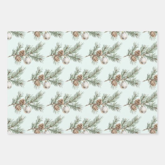 Christmas Mint Pine Cones Branch Ornament Inpakpapier Vel (Voorkant)
