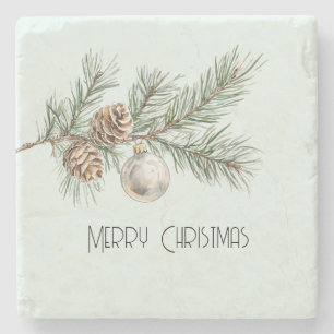 Christmas Mint Pine Cones Branch Ornament Stenen Onderzetter