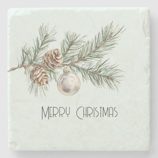 Christmas Mint Pine Cones Branch Ornament Stenen Onderzetter (Voorkant)