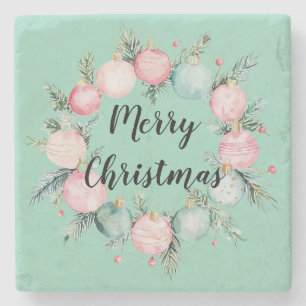 Christmas Mint Roze Ornament Krans Stenen Onderzetter