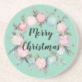 Christmas Mint Roze Ornament Krans Zandsteen Onderzetter (Voorkant)