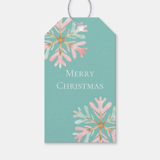 Christmas Mint Roze Sneeuwvlokken Cadeaulabel (Voorkant)