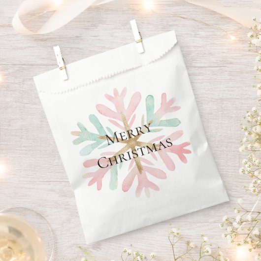 Christmas Mint Roze Sneeuwvlokken op Wit Bedankzakje (Geknipt)