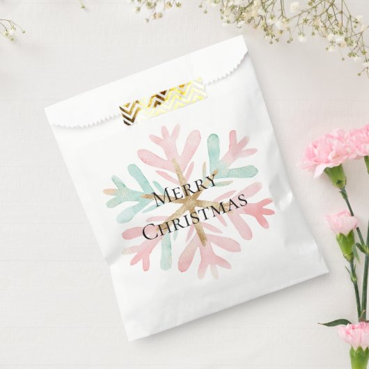 Christmas Mint Roze Sneeuwvlokken op Wit Bedankzakje (Gezegeld)