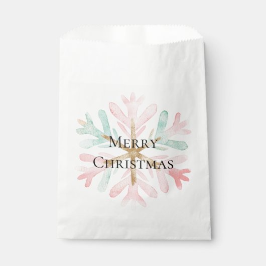 Christmas Mint Roze Sneeuwvlokken op Wit Bedankzakje (Voorkant)