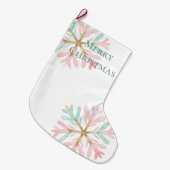 Christmas Mint Roze Sneeuwvlokken op Wit Grote Kerstsok (Voorkant (Hangend))