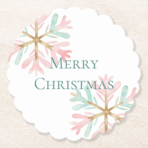 Christmas Mint Roze Sneeuwvlokken op Wit Kartonnen Onderzetters