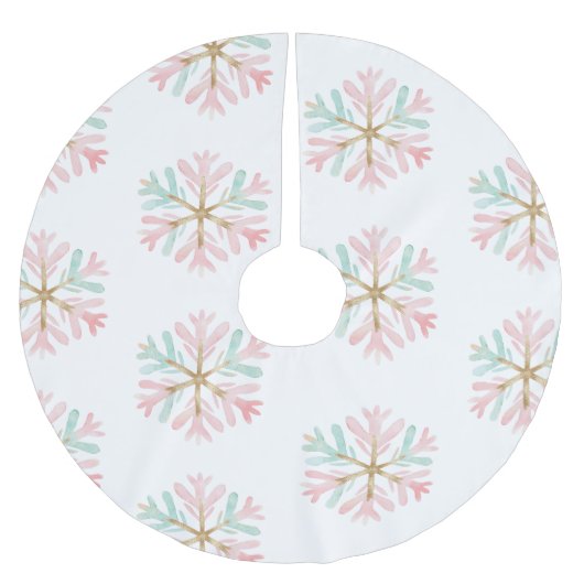 Christmas Mint Roze Sneeuwvlokken op Wit Kerstboom Rok (Voorkant)