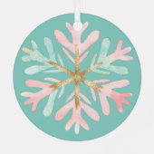 Christmas Mint Roze Sneeuwvlokken op Wit Metalen Ornament (Achterkant)