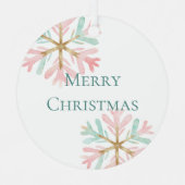 Christmas Mint Roze Sneeuwvlokken op Wit Metalen Ornament (Voorkant)