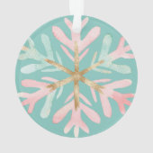 Christmas Mint Roze Sneeuwvlokken op Wit Ornament (achterkant)