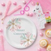 Christmas Mint Roze Sneeuwvlokken op Wit Papieren Bordje (Feest)
