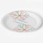 Christmas Mint Roze Sneeuwvlokken op Wit Papieren Bordje (Gekanteld)
