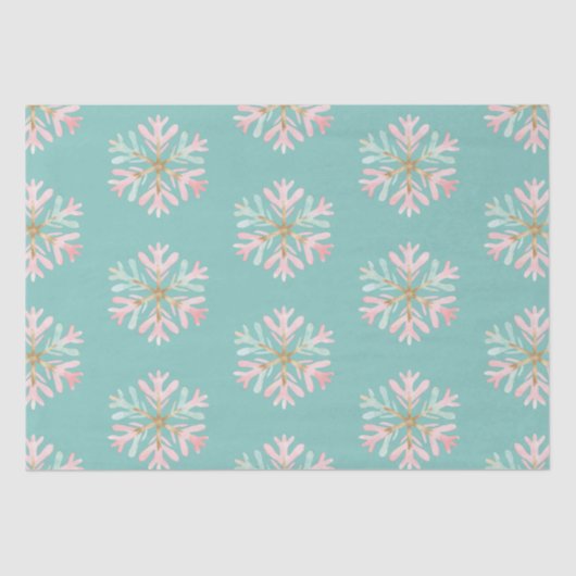 Christmas Mint Roze Sneeuwvlokken Tissuepapier (Voorkant)