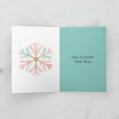 Christmas Mint Roze Witte Sneeuwvlok Kaart (Binnen)