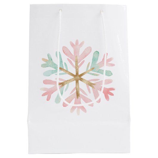 Christmas Mint Roze Witte Sneeuwvlok Medium Cadeauzakje (Achterkant)