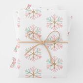 Christmas Mint Roze Witte Sneeuwvlokken Snoep Snee Inpakpapier Vel (In situ)