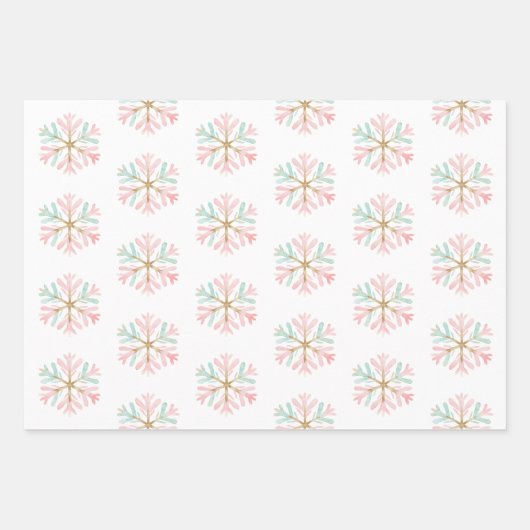 Christmas Mint Roze Witte Sneeuwvlokken Snoep Snee Inpakpapier Vel (Voorkant)