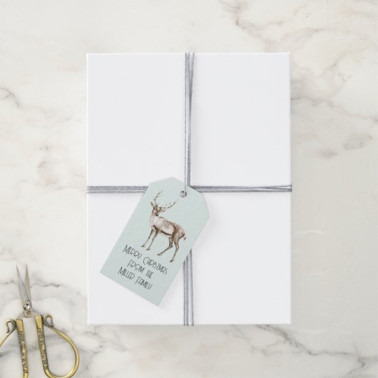 Christmas Mint White Deer Cadeaulabel (Met Touw)