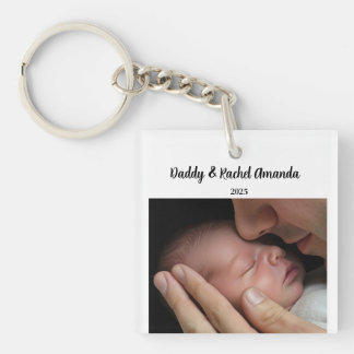 Christmas Miracle Daddy & Baby Photo Birth Stats Sleutelhanger