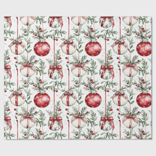 Christmas Mistletoe Bauble Greenery Cadeaupapier (Vlak)