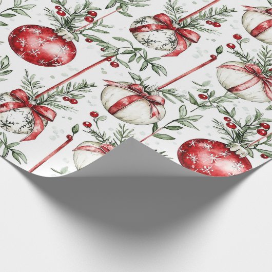 Christmas Mistletoe Bauble Greenery Cadeaupapier (Hoek)