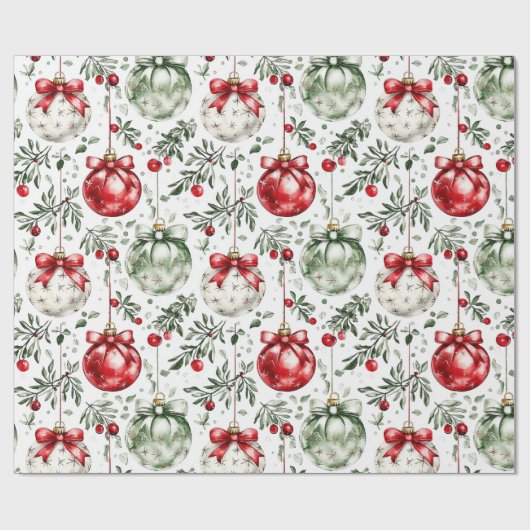 Christmas Mistletoe Bauble Greenery Cadeaupapier (Vlak)