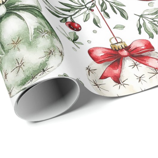 Christmas Mistletoe Bauble Greenery Cadeaupapier (Rol Hoek)