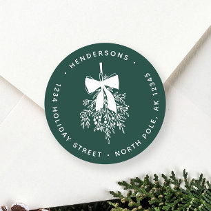 Christmas Mistletoe Bough Retouradres Groen Ronde Sticker