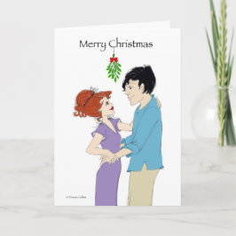 Christmas Mistletoe Couple Feestdagen Kaart