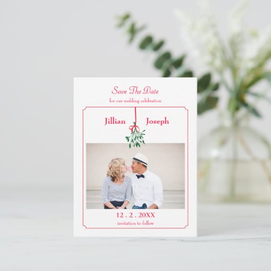 Christmas Mistletoe Foto Sla de datum Kaart (Staand voorkant)