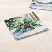 Christmas Mistletoe Holiday Waterverf Kartonnen Onderzetters (Schuin)