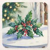 Christmas Mistletoe Holiday Waterverf Kartonnen Onderzetters (Voorkant)