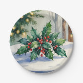 Christmas Mistletoe Holiday Waterverf Papieren Bordje (Voorkant)